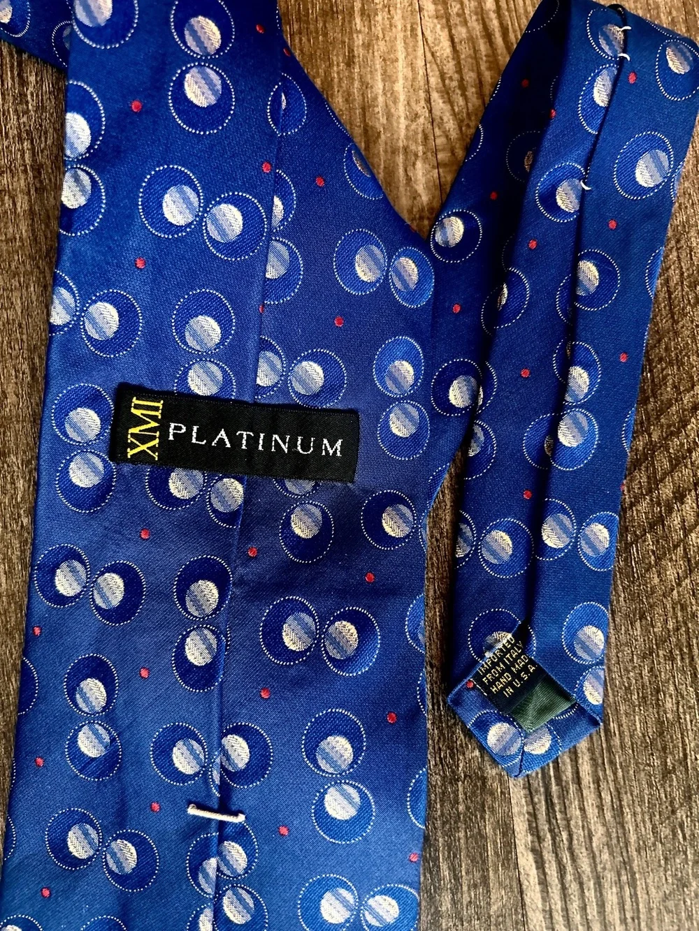 XMI Platinum Blue Patterned Olive Men's Tie 100% Silk from Italy